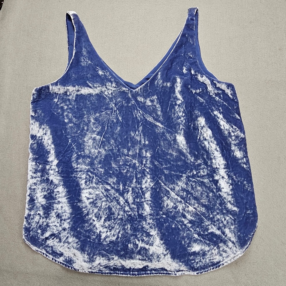 LOFT Camisole Tank Top Size S Blue Crushed Velvet V-Neck 549363